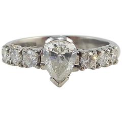 Pre-Owned Pear Shaped Diamond Ring Brilliant Diamond Shoulders 0.86 Carat