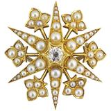 Antique Diamond Pendant Brooch, Pearls, 15 Carat, English Victorian