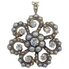 Antique Old Cut Diamond and Pearl Pendant, Victorian circa 1890s