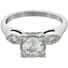 Vintage 1940s Art Deco .78 Carat Diamond Solid White Gold Ring EGL
