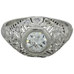 1920s Art Deco .73 Carat Old Cut Diamond Platinum Dome Engagement Ring EGL