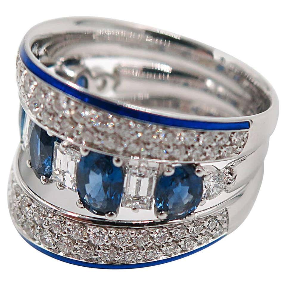 Sapphire Diamond Wide Band ring at 1stDibs | wide band sapphire ring