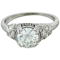 1920s Art Deco 1.46 Carat Diamond Sapphire Platinum Engagement Ring EGL