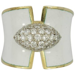 Split Front Yellow Gold with White Enamel and Pave Diamond Connector
