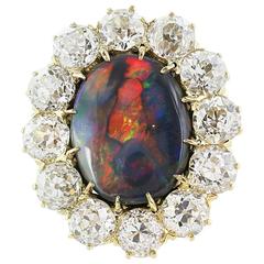Black Australian Opal Diamond yellow gold Ring
