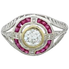 1930s Art Deco 1.05 Carat Diamond Ruby Solid Gold Engagement Ring EGL