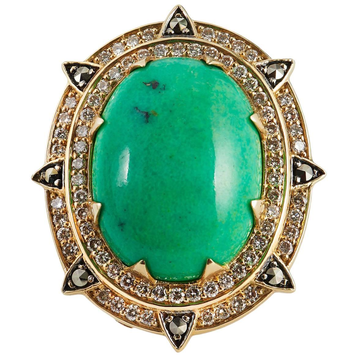 Oval Green Turquoise yellow gold Ring