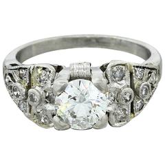 Antique 1930s Art Deco 1.14 Carat Diamond Platinum Cluster Engagement Ring EGL