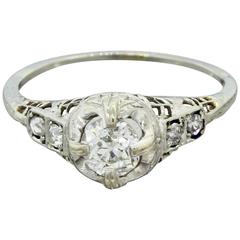 1930s Art Deco .87 Carat Old Cut Diamond Solid Gold Engagement Ring EGL