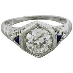 Antique 1920s Art Deco 1.14 Carat Diamond Sapphire Gold Engagement EGL Ring