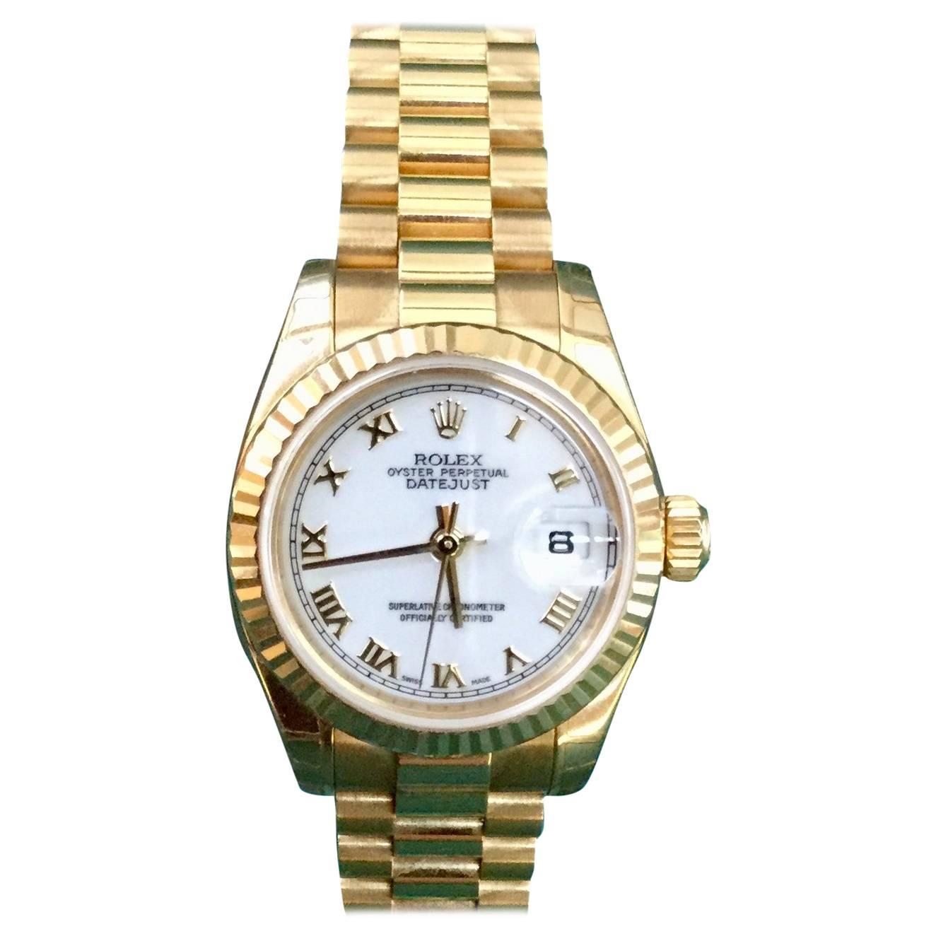 Rolex Lady President with White Roman Dial For Sale