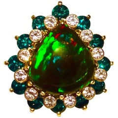 Michael Kneebone Cocktail-Ring, schwarzer Opal, Tsavorit, Granat, Diamant
