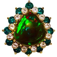 Michael Kneebone Black Opal Tsavorite Garnet Diamond Cocktail Ring 6