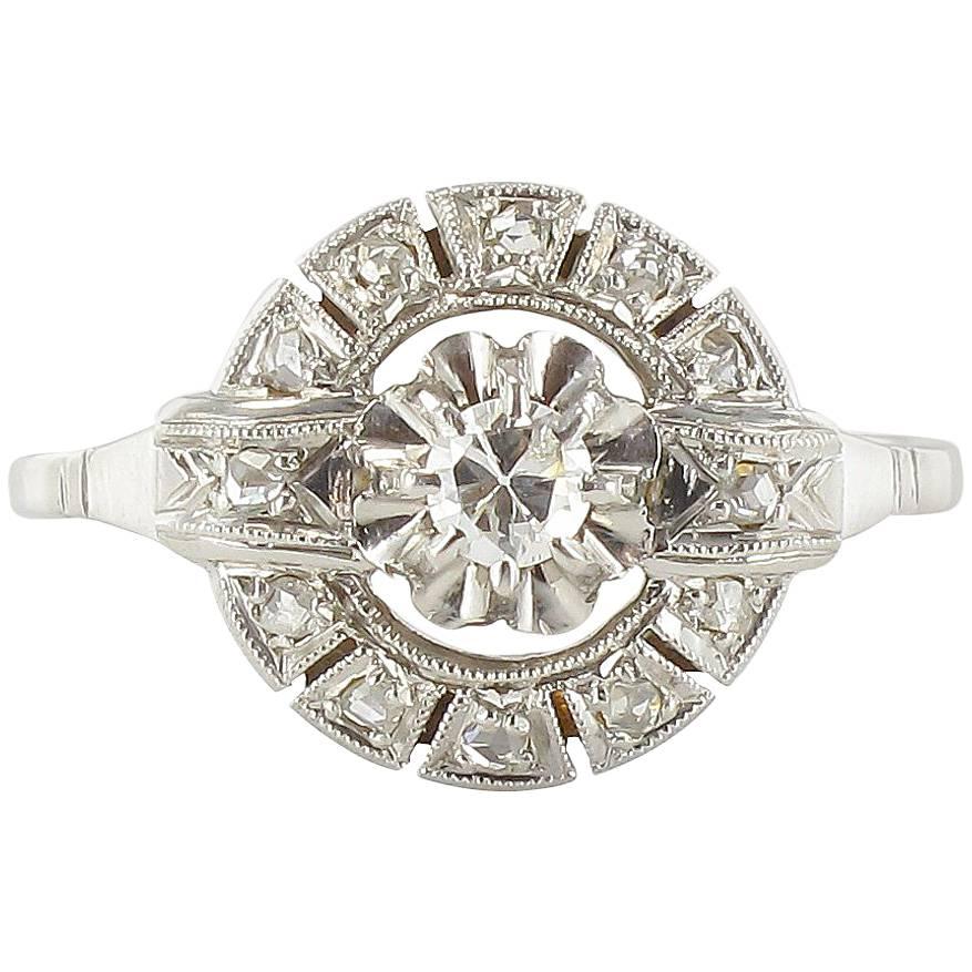 French 1920s Antique Round Diamond Ring