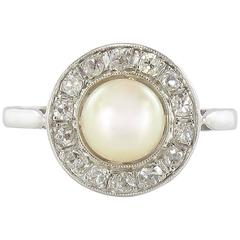 1900s Antique Japon Pearl and Rose Cut Diamond Platinum Ring 11