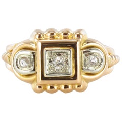 Retro 1950s French Diamond Tank Yellow Gold Ring