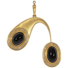 Burle Marx Cabochon Onyx Diamond Gold Pendant 9