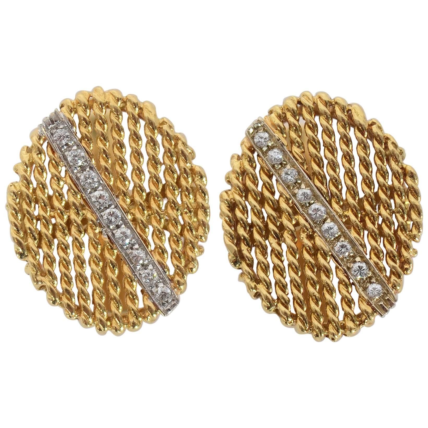 Tiffany & Co. Gold and Diamond Oval Cufflinks For Sale