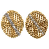 Tiffany & Co. Gold and Diamond Oval Cufflinks