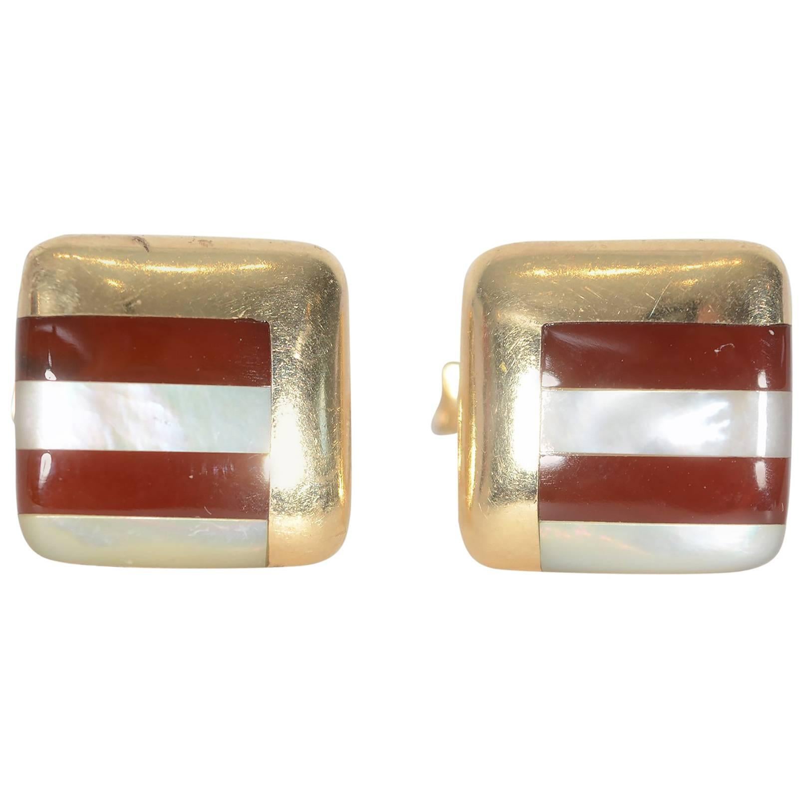 Asch Grossbardt Carnelian gold Mother-of-Pearl Cufflinks For Sale