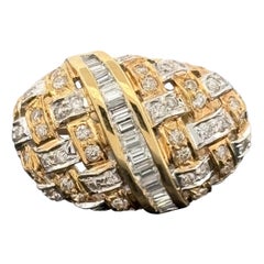Vintage 18K Gold Diamond Basket-Weave Cocktail Ring