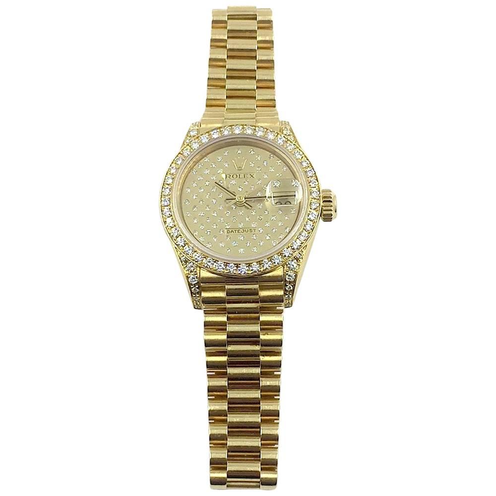 Rolex Ladies Yellow Gold Datejust President Factory Diamond Automatic Wristwatch