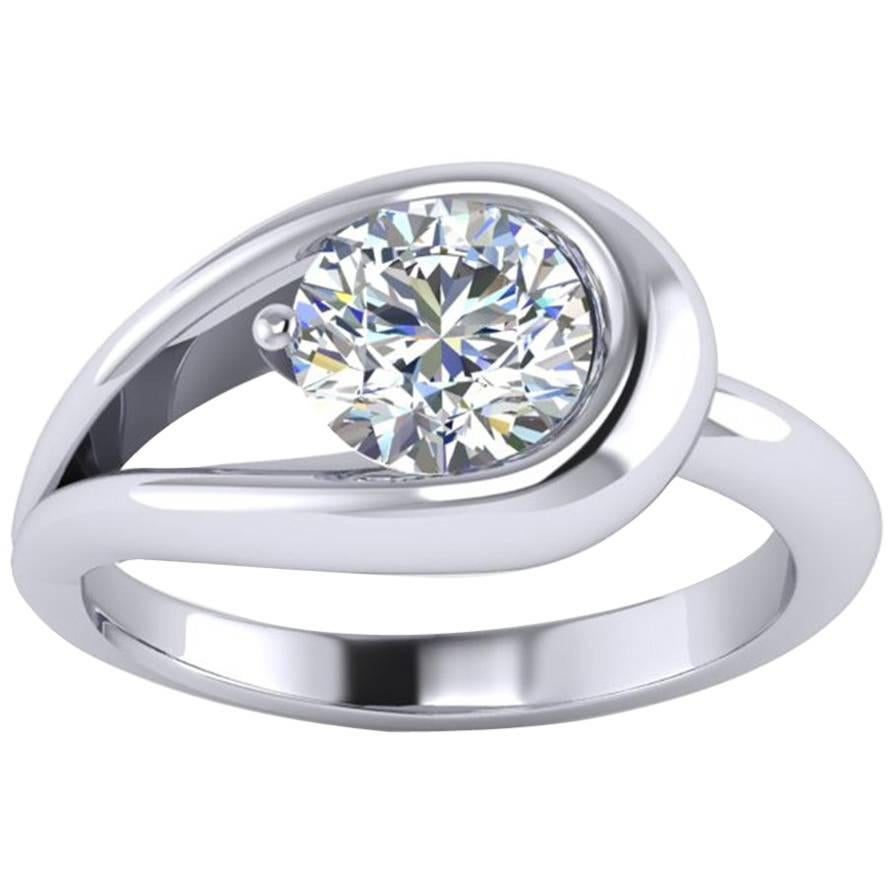 Bague de fiançailles en or blanc 18 carats avec diamant rond certifié GIA de 1,06 carat