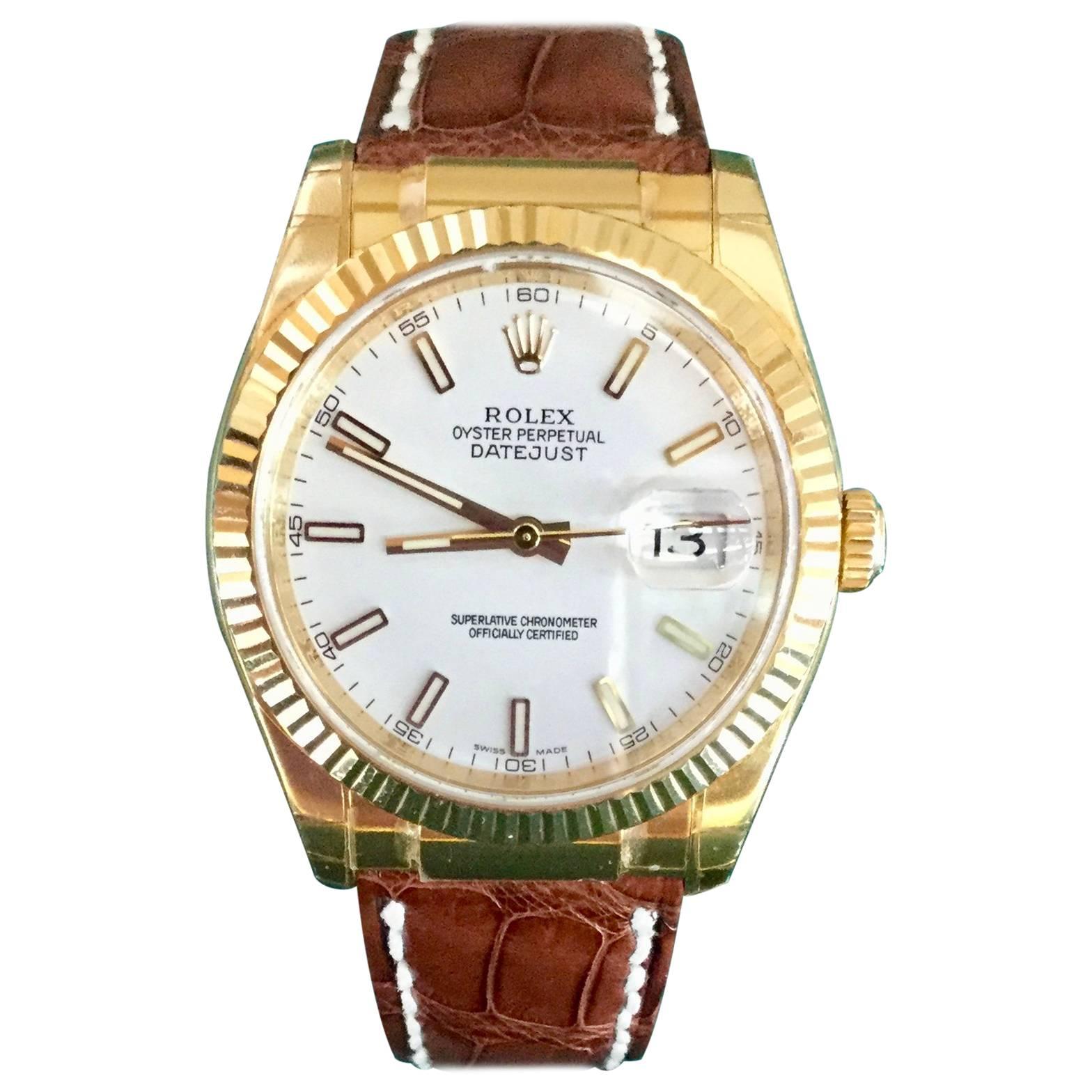 Rolex Gold yellow gold Oyster white dial Perpetual Datejust wristwatch For Sale