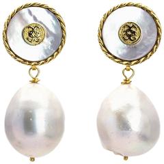 CdG White Mother-of-Pearl Vermeil Baroque Pearl Earrings Made in Italy