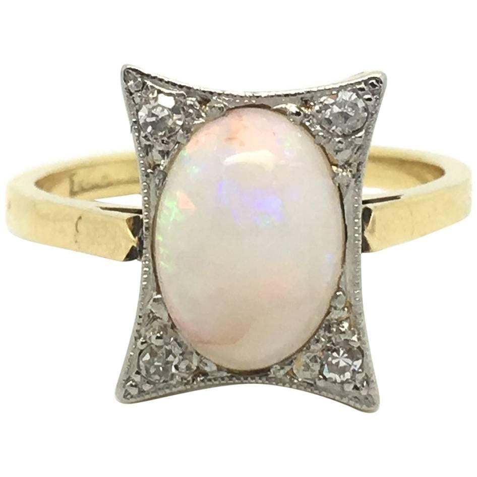Art Deco Opal Diamond Gold Ring For Sale