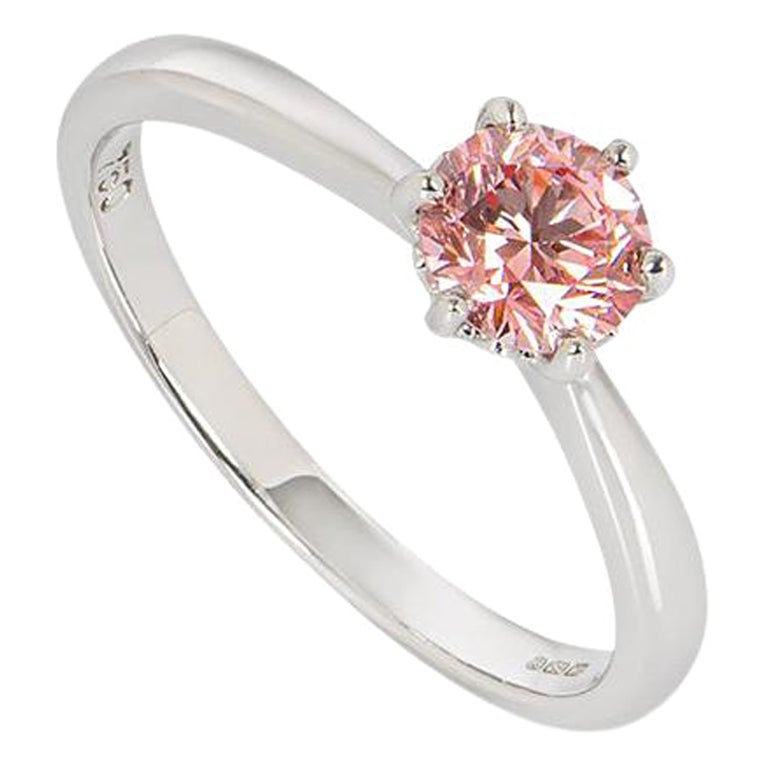 IGR Certified Fancy Intense Enhanced Pink Diamond Ring 0.66 Carat For Sale
