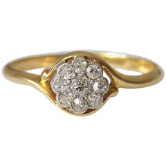 18K Antique Edwardian Old European Cut Diamond Gold Daisy Ring