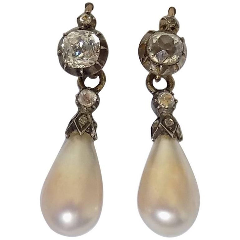 Yellow Gold Antique Pearl Paste Drop Earrings at 1stDibs