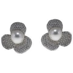 Luise Australian Pearl Diamond Gold Flower Shaped Earrings 2