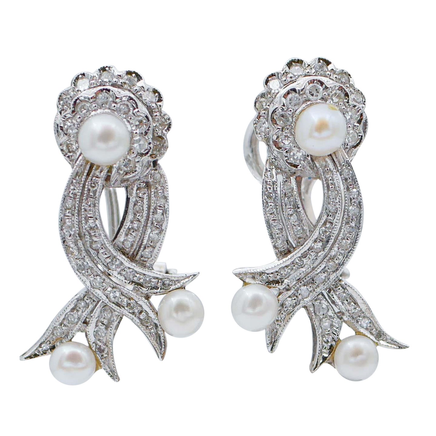 Pearl Diamond White Gold Earrings