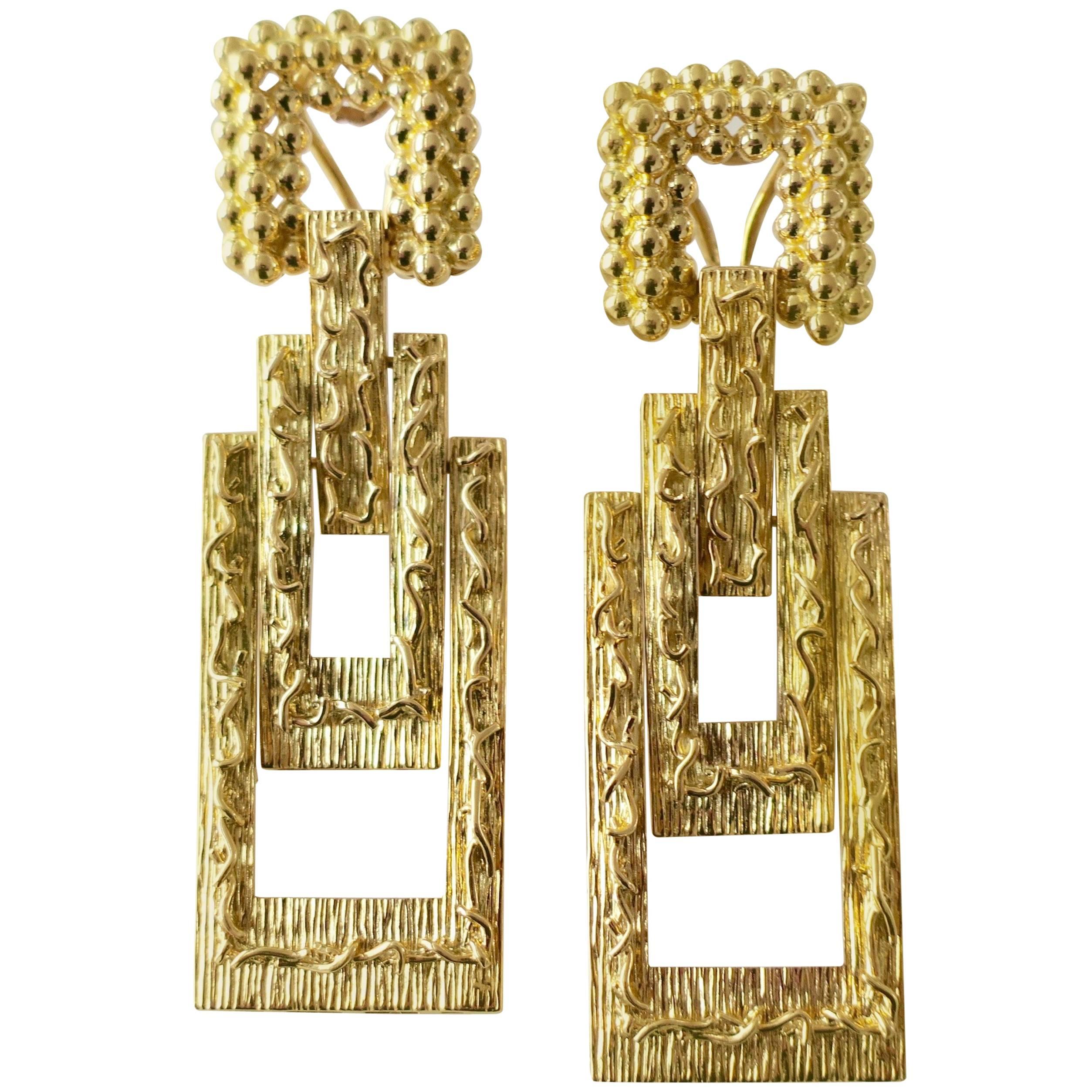 Modernist Gold Dangle Earrings, 1970s