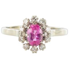 Vintage 1970s French Pink Sapphire Diamond White Gold Ring