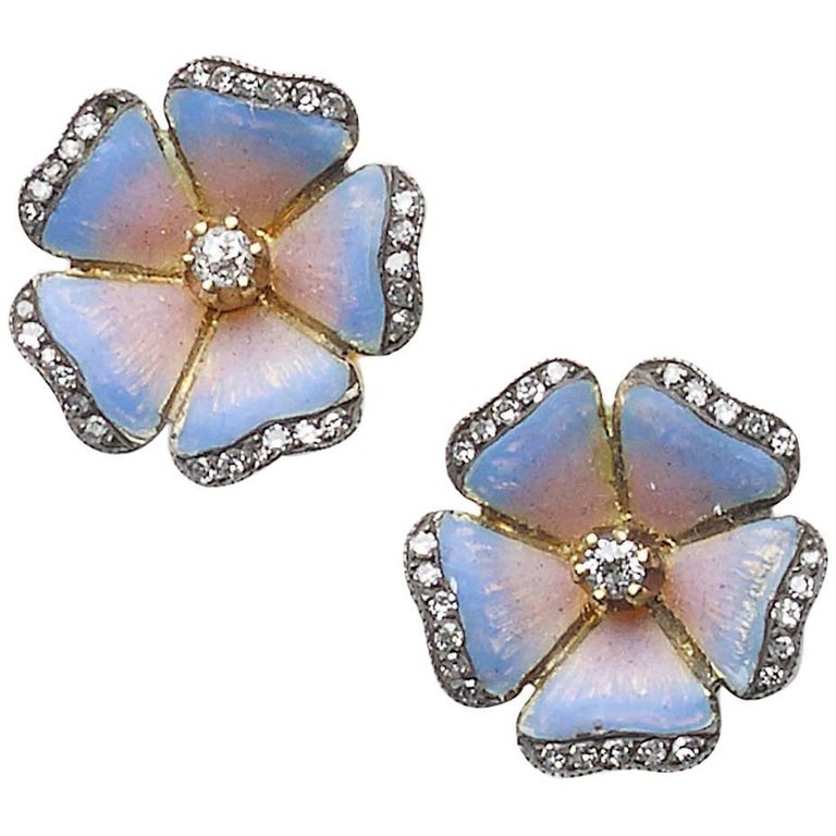 Enamel Flower Earrings at 1stDibs