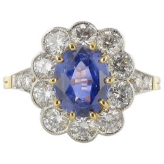 French 2.75 Carat Ceylon Sapphire 1.62 Carat Diamond Gold Platinum Ring