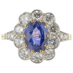 French 2.75 Carat Ceylon Sapphire 1.62 Carat Diamond Gold Platinum Ring 4