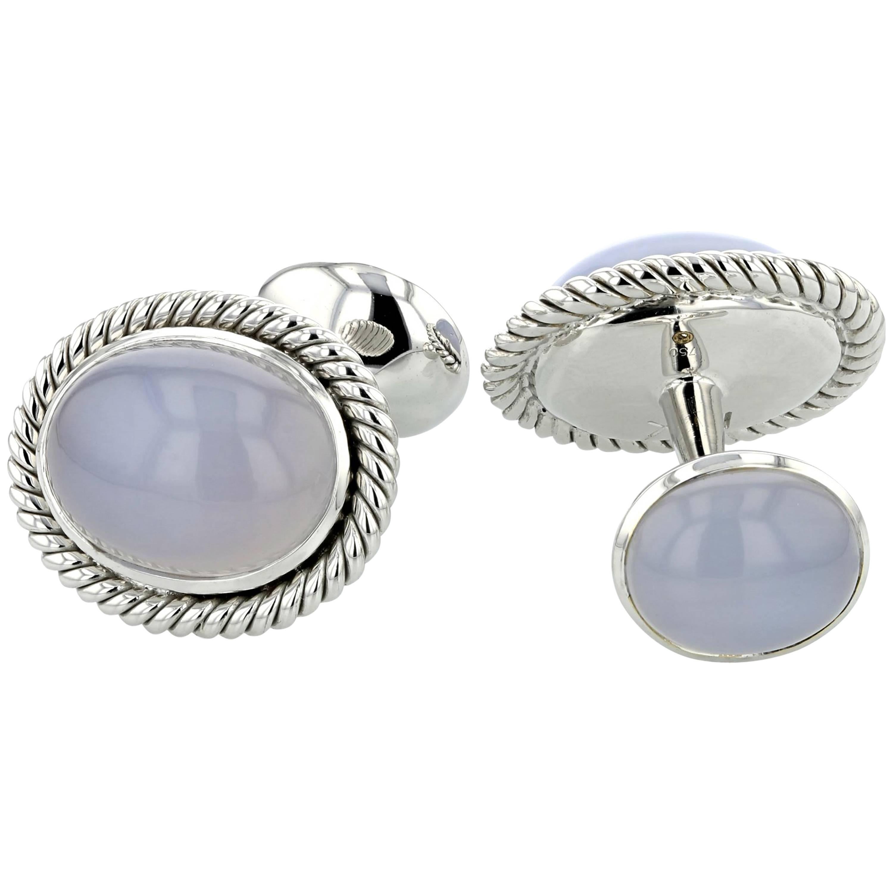 Cabochon Chalcedony White Gold Cufflinks For Sale
