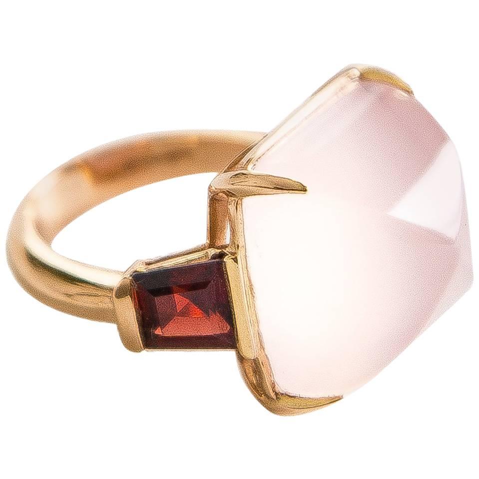 Pink Quartz Garnet Rose Gold Ring by Opera, Italian Attitude For Sale