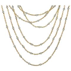 French Natural Pearl Gold Long Chain Necklace, circa 1910 7