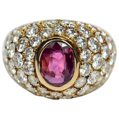 1950s French Red Ruby White Diamond Gold Bombe Ring
