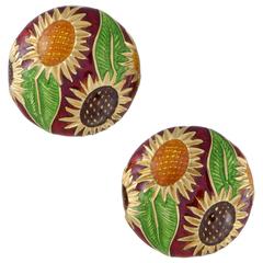 Cellini Enameled Yellow Gold Sunflower Clip-On Earrings Cellini Enameled Yellow Gold Sunflower Clip-On Earrings