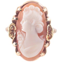 Green Yellow Gold Carved Cameo Ring, circa 1950