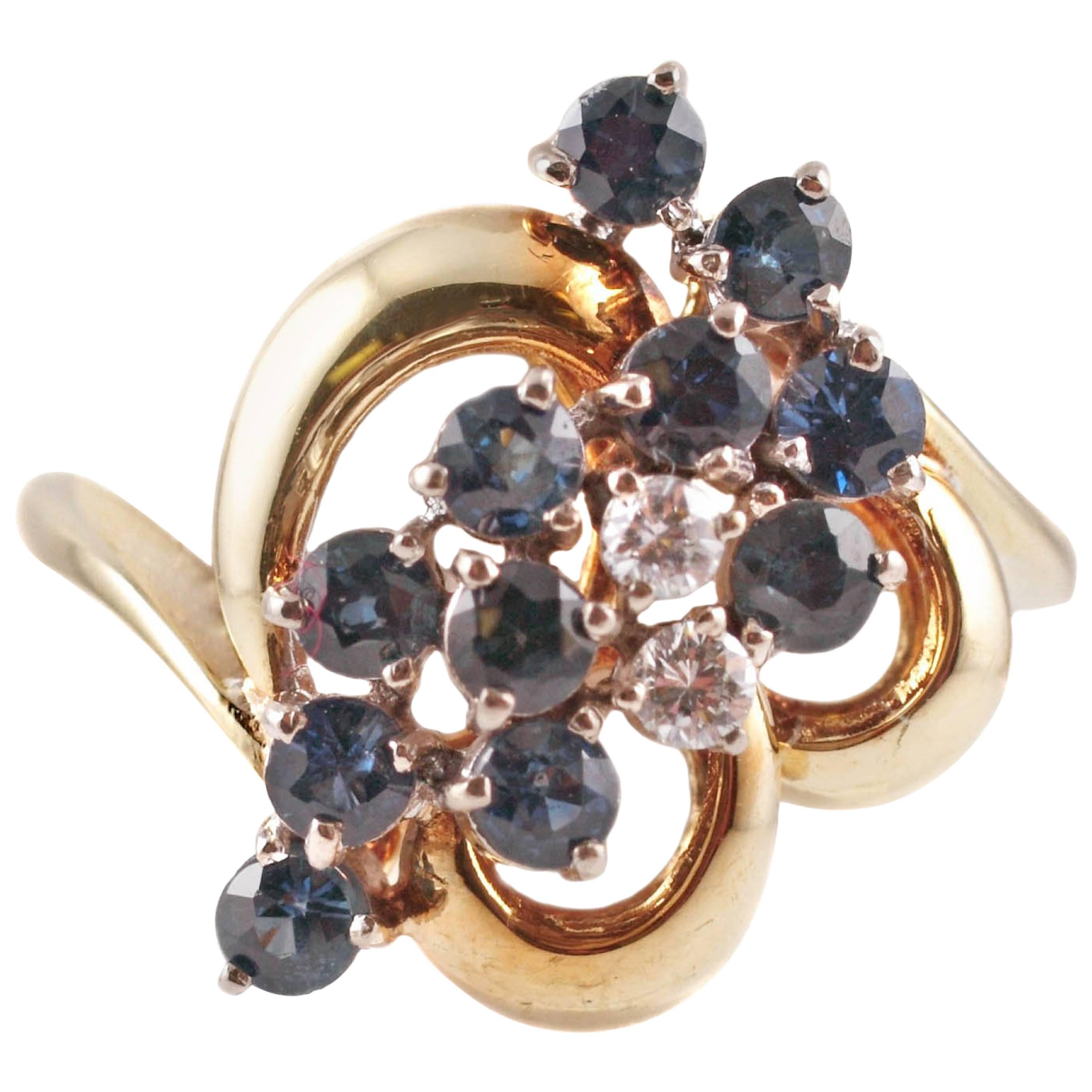 Blue Sapphire Diamond Yellow Gold Ring