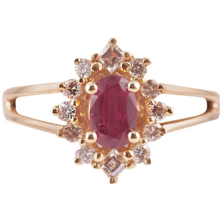 Ruby Diamond Yellow Gold Ring For Sale at 1stdibs