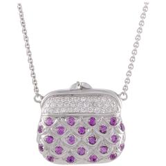 Lumiere Pink Sapphire Diamond White Gold Locket Handbag Pendant Necklace