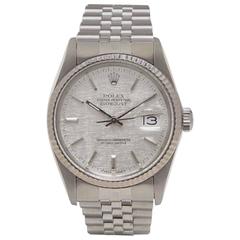 Vintage Rolex Stainless Steel Oyster Perpetual Datejust Linen Dial Automatic Wristwatch